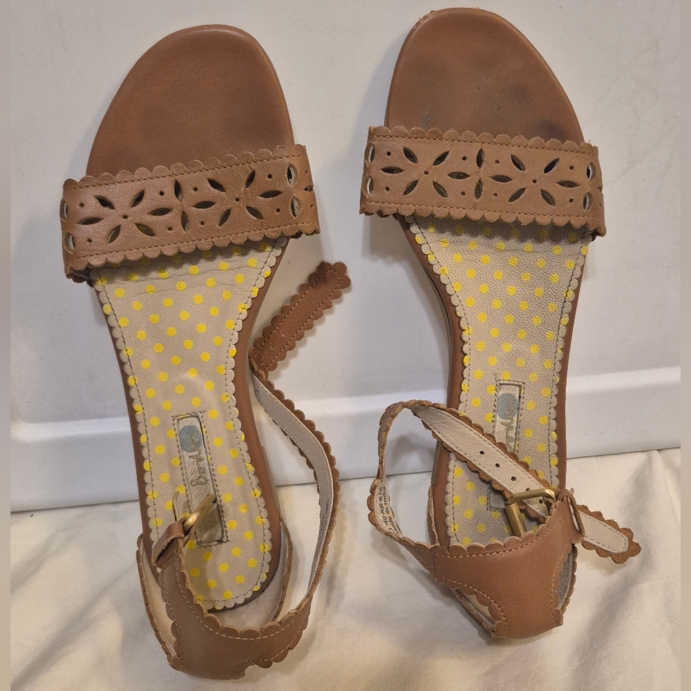 Women's Boden Cottagecore Brown Scalloped Ankle Strap Sandal